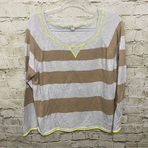 Gap Gray Brown Striped Neon Cotton Long Sleeve Sweater